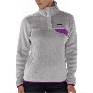 Patagonia Re-Tool Snap-T Fleece Pullover Gray and Purple Medium